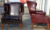 SOLD Two Leather Wingback Chippendale Chairs - Shabby Chic