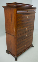 SOLD Antique Flame Mahogany Beidermeier Seven Drawer Period Chest SOLD Antique Flame Mahogany Beidermeier Seven Drawer Period Chest