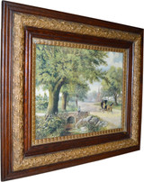 SOLD Victorian Oak Picture Frame with Horse and Buggy Print