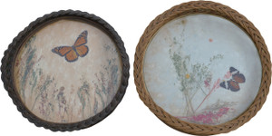 SOLD Two Antique Wicker Trays with Butterflies