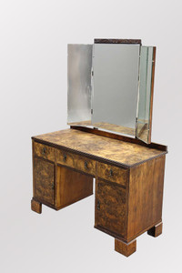 SOLD Antique Burl Walnut Triple-mirror Vanity