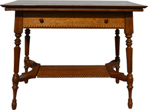 SOLD Oak Fluted Leg Library Table with Drawer