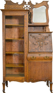 SOLD Oak Bookcase Slant Top Secretary Desk with bevel Mirror SOLD Oak Bookcase Slant Top Secretary Desk with bevel Mirror