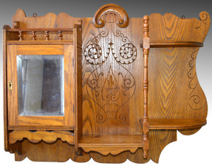 SOLD Oak Carved Victorian Medicine Cabinet / What Not Shelf