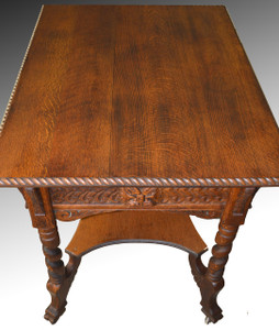 SOLD Oak Carved Lion Face Library Table