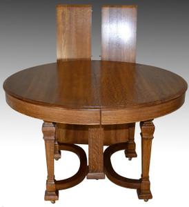 SOLD Round Oak Dining Table w/2 Leaves