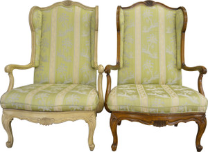 SOLD Pair of French Provincial Carved Wingback Arm Chairs