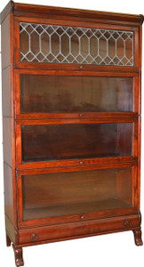 SOLD Mahogany Sectional Leaded Door Bookcase with Drawer