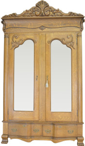 SOLD Outstanding Tiger Sawn Oak Double Door Wardrobe – Heavily Carved