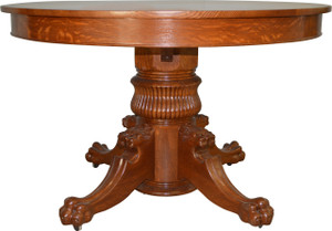 SOLD Tiger Oak 48” Round Lion Head Dining Table