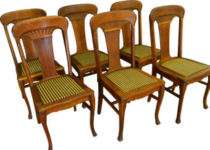 SOLD Antique Set of Six Oak Carved Dining Chairs