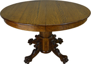 SOLD Round Oak Lion Head and Claw Foot Dining Table with 2 Leaves