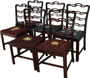 SOLD Set of 6 Mahogany Chippendale Ribbon Back Chairs