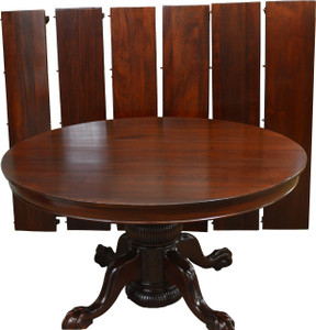 SOLD Mahogany Heavily Carved Ball & Claw Banquet Dining Table w/6 Leaves