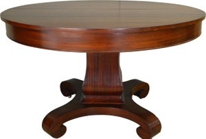 SOLD Round Mahogany Empire Dining Table 48” Banquet Length