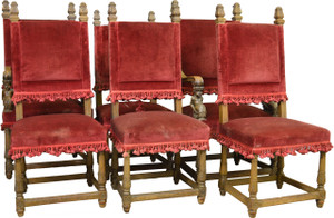 SOLD Set of 6 Oak Oversize Dining Chairs with carved Figures