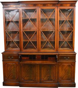 SOLD Flame Mahogany Bubble Glass Breakfront Butler’s Desk