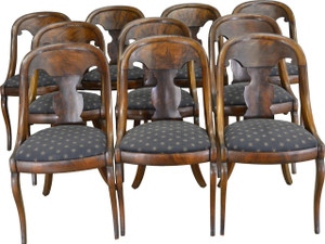 SOLD Set of 10 Period Flame Mahogany Empire Chairs – Rare