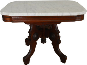 SOLD Victorian Burl Walnut Marble Top Coffee Table