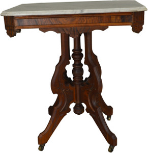 SOLD Victorian Marble Top Burl Walnut Parlor Stand SOLD Victorian Marble Top Burl Walnut Parlor Stand