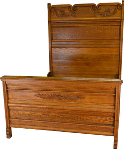 SOLD Victorian Carved Raised Panel Oak Bed