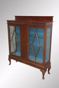 SOLD Antique Mahogany Chippendale Carved Two-door China Cabinet