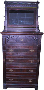 SOLD Victorian Walnut Lock Side Chest with Butlers Desk & Bevel Mirror