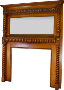 SOLD Victorian Carved Barley Twist Fireplace Mantle with Bevel Mirror