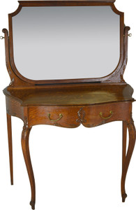 SOLD Victorian Oak Bevel Glass Shapely Ladies Vanity