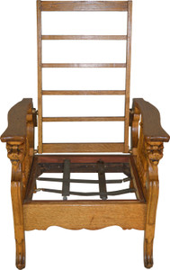 SOLD Oak Carved Morris Chair with Lion Heads for Arms