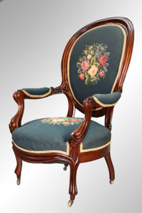 SOLD Antique Victorian Needlepoint Gentleman's Arm Chair