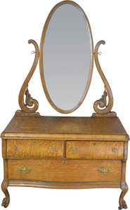 SOLD Oak Bevel Mirror Carved Princess Dresser – Claw Feet