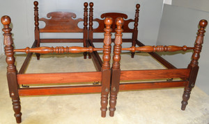SOLD Early Pair of Acanthus Twin Cannon Ball Beds