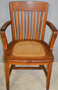 SOLD Oak Lawyers Bankers Cane Seat Arm Chair
