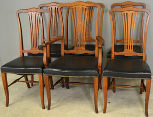 SOLD Set of 6 Oak Dining Chairs with Leather Seats