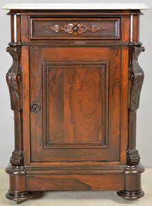 SOLD Victorian Rosewood Carved Marble Top Half Commode