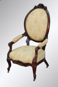 SOLD Antique Victorian Carved Basket Crest Arm Chair