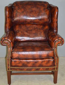 SOLD Leather Chippendale Wingback Chair by North Hickory