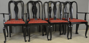 SOLD Set of 8 Black Lacquer Chippendale Dining Chairs – Twin Arms