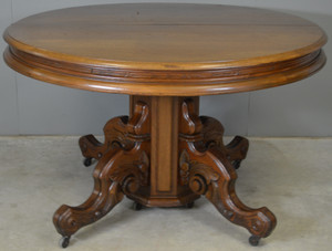 SOLD Victorian Round Walnut Banquet Dining Table Open 127 Inches