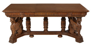 SOLD Oak R.J.Horner Carved Standing Griffin Library Table
