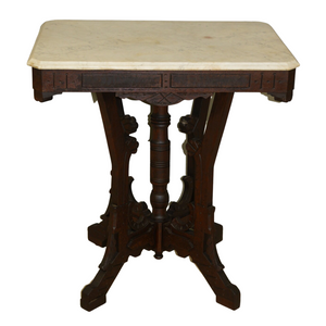 Walnut Carved Victorian Marble Top Parlor Stand Walnut Carved Victorian Marble Top Parlor Stand