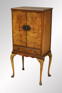 SOLD Antique Chippendale Burl Walnut Cocktail Bar