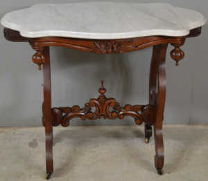 SOLD Victorian Carved with Floral Baskets Marble Top Parlor Stand