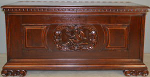 SOLD Carved with Cupid Victorian Blanket Box in Mahogany
