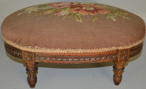 SOLD Antique Oval French Needlepoint Footstool – FREE SHIPPING