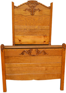 SOLD Antique Oak Carved Twin Bed