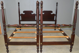 SOLD Pair of Tall Mahogany Pineapple Poster Beds