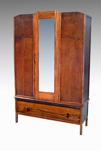 SOLD Oak Bevel Glass Wardrobe