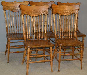 SOLD Set of 5 Victorian Press Back Dining Chairs